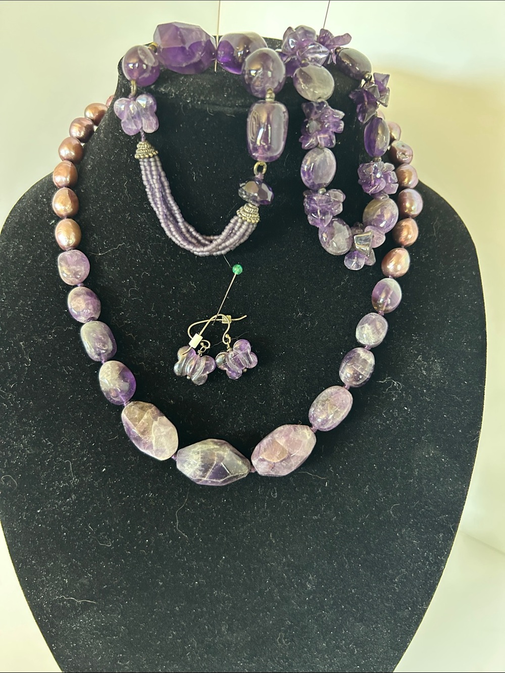 Elegant Purple Beaded Necklace Set with Matching Earrings by